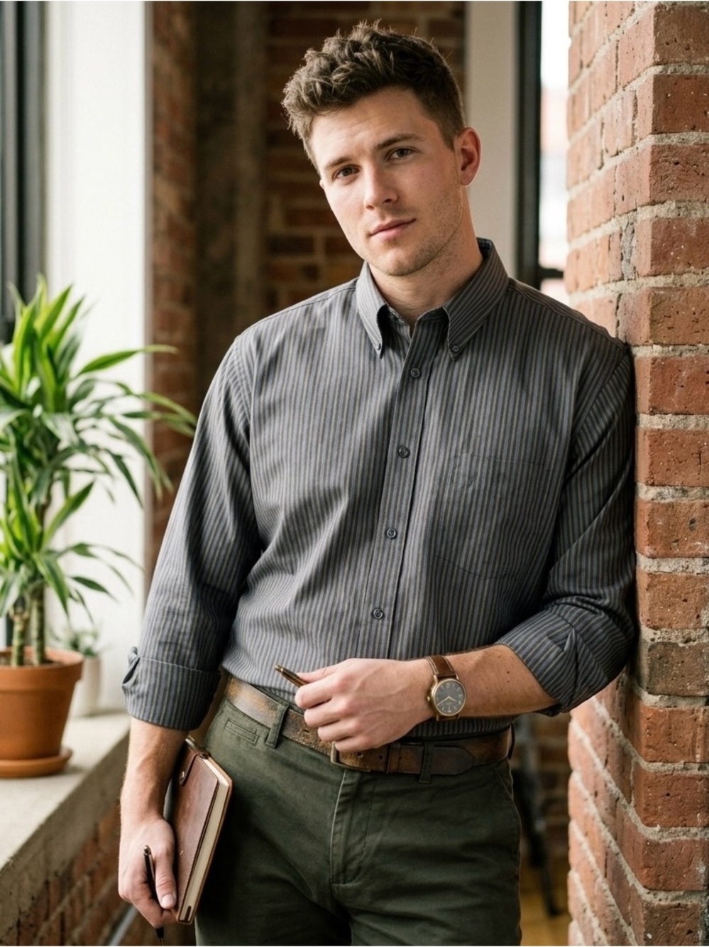 Van Heusen Gray Striped Dress Shirt